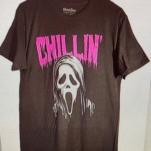 Ghost Face Black T-Shirt with Pink Graphic